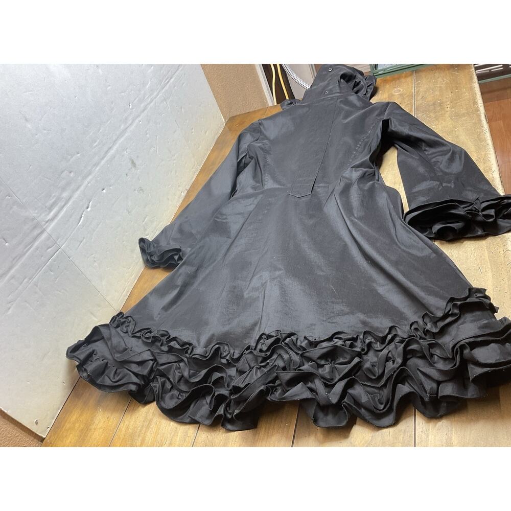 Samuel Dong Bubble Coat Dress Black Medium Ruffle Trench Goth READ - Picture 14 of 16